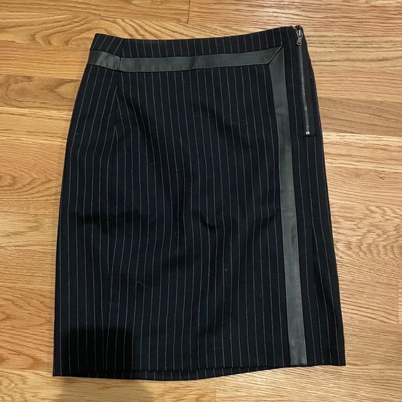 Club Monaco Dresses & Skirts - Club Monaco Pinstripe Pencil Skirt with Leather Trim